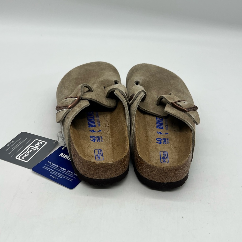 Birkenstock Boston Women 9 Men 7 Narrow Taupe Suede Clogs Slip On Shoes - Picture 7 of 16